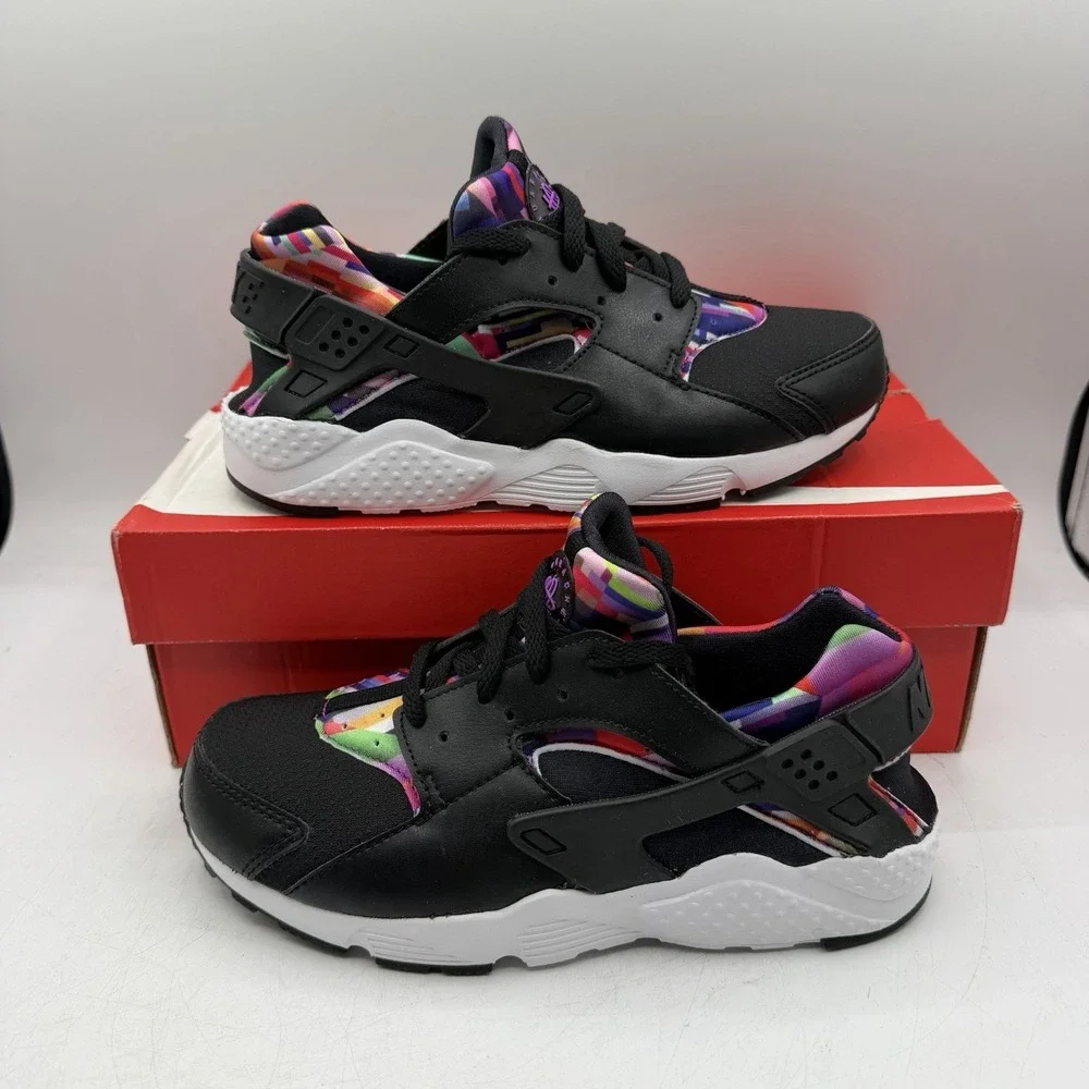 Nike Huarache Run Print PS Shoes YOUTH Girl Sz 2 Y Black/Hyper Violet 704947-003